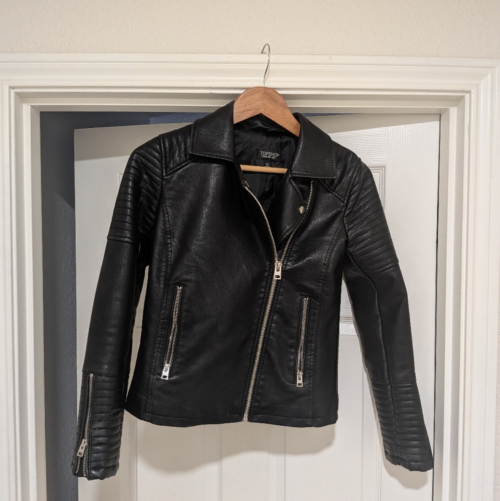 Topshop Black Leather Biker Jacket